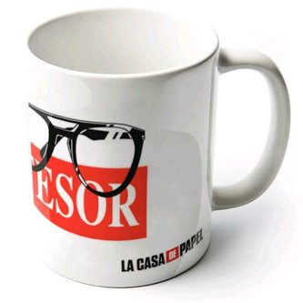 Keramický hrnek La Casa De Papel: Profesorovy brýle (objem 300 ml) bílý