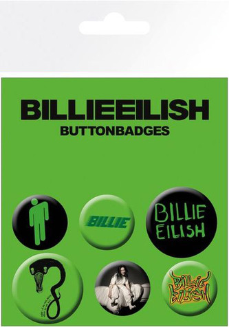 Placka Billie Eilish: Mix set 6 placek (průměr 2,5 cm|3,2 cm)