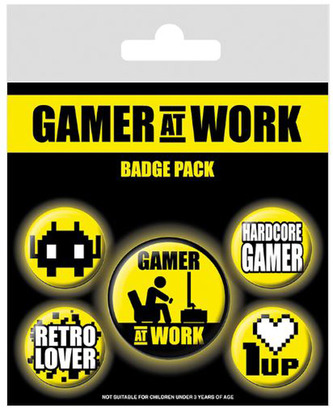 Placky Gaming: Gamer At Work Set 5 kusů (průměr 25 mm, 38 mm)