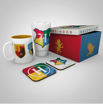 Dárkový set Harry Potter: House Pride (objem sklenice 500 ml, hrnek 300 ml, 2 tácky 10 x 10 cm)