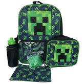Školní batoh Minecraft: Creeper set batoh - penál - svačinový box - láhev 500 ml (objem 17 litrů|41 x 30 x 14 cm) černý polyester