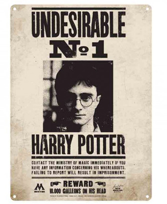 Plechová dekorativní cedule na zeď Harry Potter: Undesirable No.1 (14,8 x 21 cm)