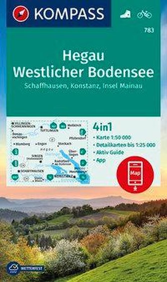 KOMPASS Wanderkarte Hegau Westlicher Bodensee, Schaffhausen, Konstanz, Insel Mainau 1:50 000
