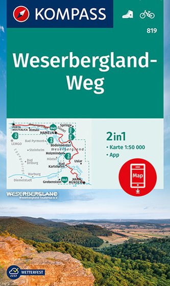 KOMPASS Wanderkarte Weserbergland-Weg 1:50 000