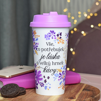 HOUSEDECOR Cestovní hrnek - Láska a velký hrnek kávy.