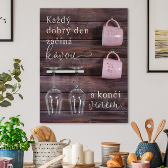 HOUSEDECOR XXL cedule s držákem \"Víno & káva\" (tmavé dřevo)