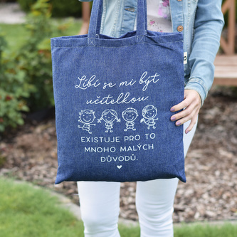 HOUSEDECOR Modrá bavlněná taška - Líbí se mi být učitelkou