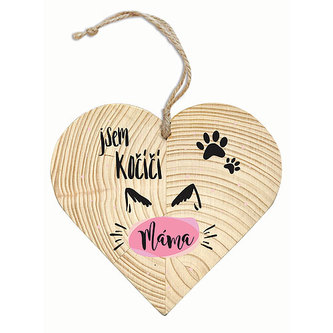 Bohemia Gifts Dekorační dřevěné srdce 12 cm – kočičí máma