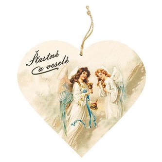 Bohemia Gifts Dekorační dřevěné srdce 13 cm – Vánoce andělé