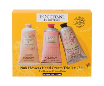 L´Occitane Pink Flowers krém na ruce Cherry Blossom 75 ml + krém na ruce Rose Hand Cream 75 ml + krém na ruce Néroli & Orchidée Hand Cream 75 ml