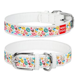 Obojek kožený Waudog Donuts bílý (27-36cm/1,5cm)