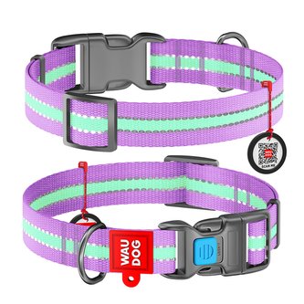 Obojek nylonový Waudog Glow fialový QR (24-40cm/2,0cm)