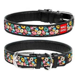 Obojek kožený Waudog Donuts černý (30-39cm/2cm)
