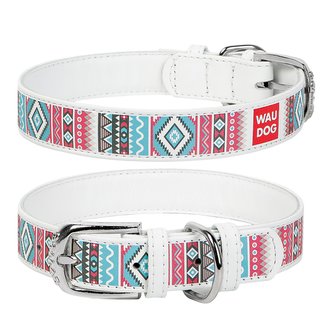 Obojek kožený Waudog Ethno bílý (30-39cm/2,0cm)