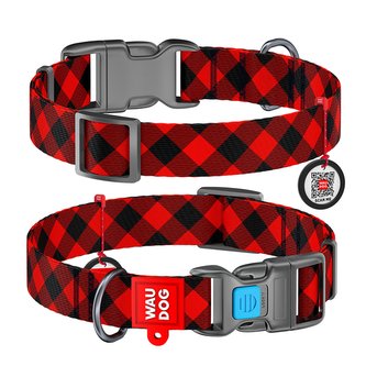Obojek nylonový Waudog Červená kostka QR (23-35cm/1,5cm)