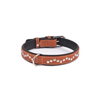 Obojek kožený Waudog Soft s cvočky - hnědý (38-49cm/2cm)