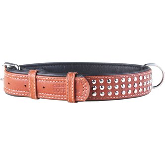 Obojek kožený Soft s cvočky - hnědý (57-71cm/35mm)