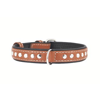 Obojek kožený Soft s cvočky - hnědý (30-39cm/2cm)