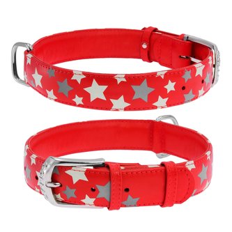 Obojek kožený Waudog Stars červený (27-36cm/1,5cm)