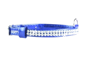 Obojek kožený Brilliance - modrý s krystaly (19-25cm/9mm)