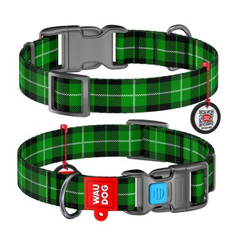 Obojek nylonový Waudog Zelená kostka QR (24-40cm/2,0cm)