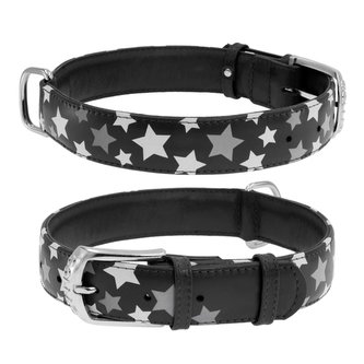 Obojek kožený Waudog Stars černý (30-39cm/2cm)