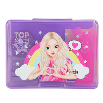 Mini set na psací stůl Top Model ASST Fialový box - zvýrazňovač, lepící bločky, sešívačka, sponky,