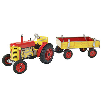Kovap Traktor Zetor s valníkem plechový červený, červené kov. disky