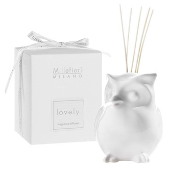 Keramický difuzér Millefiori Milano Lovely, sova, 5 tyčinek, bílý