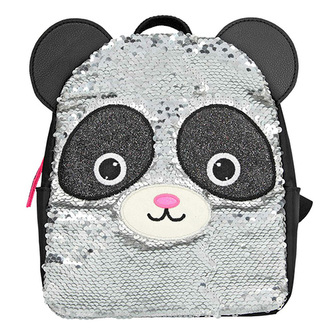 Mini batůžek Snukis Panda, stříbrné flitry, ouška