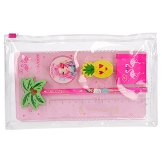 Psací set Top Model Tropical, 6 ks - tužka, pravítko, 2 x guma, ořezávátko, bloč