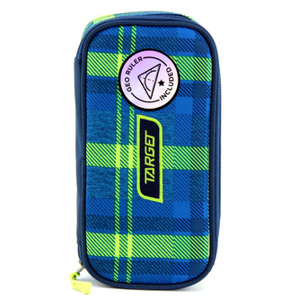 Školní penál bez náplně Target Compact Geo, s pravítkem, kostkovaný, modro-zelený