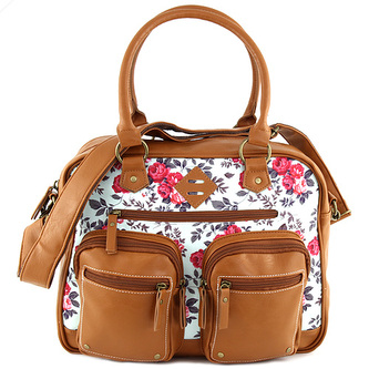 Taška přes rameno Target Marshmallow/růžové květy, hnědá koženka