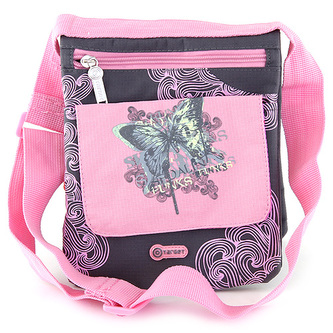 Kabelka přes rameno Target černá s růžovými ornamenty, s motivem motýla Kabelka přes rameno Target černá s růžovými ornamenty, s motivem motýla