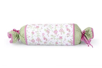 Polštářek bonbónek krep - růžovozelený květ se zeleným proužkem - 40 cm délka 15cm průměr