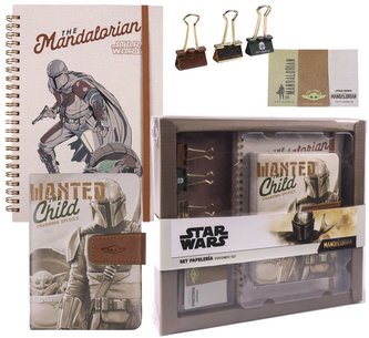 Dárkový set Star Wars|Hvězdné války|Mandalorian: The Child 3 kusy (A5 kroužkový blok linkovaný, A6 poznámkový blok nelinkovaný, 3 spony, trhací papírky) 240 stran
