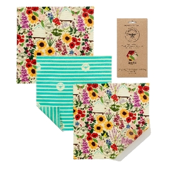 The Beeswax Wrap Opakovaně použitelný obal s včelím voskem na sýry Floral 3 ks