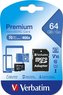 Paměťová karta "Premium", microSDXC, 64GB, CL10/U1, 70/10 MB/s, adaptér, VERBATIM