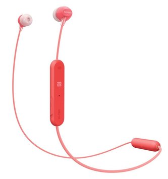 Sony WIC300 bezdrátová Bluetooth sluchátka do uší, NFC, ovladač s mikrofonem, červená