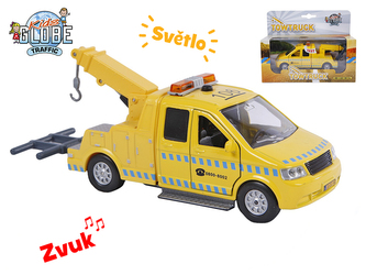 Odtahový vůz 16cm kov zpětný chod na baterie se světlem a zvukem v krabičce
