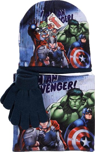 SOUPRAVA ČEPICE, NÁKRČNÍK A RUKAVICE AVENGERS - velikost 52