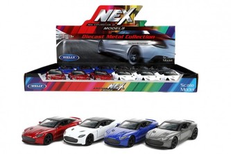 Auto Welly Aston Martin DBS Superleggera kov/plast 12cm 4 barvy na zpětné natažení 12ks v boxu