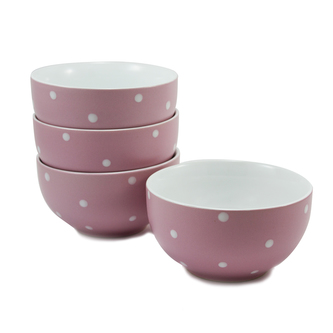 Sada 4 ks : Miska s puntíky, ⌀ 14 cm, růžová