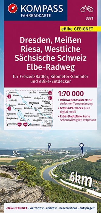 KOMPASS Fahrradkarte Dresden, Meißen, Westliche Sächsische Schweiz 3371, 1:70 000