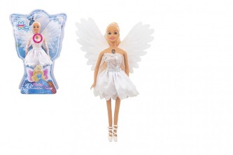 Panenka víla s křídly plast 29cm bílá na baterie se světlem v blistru 24x34x6cm