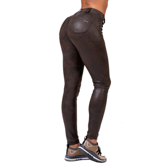 Nebbia Leather Look Bubble Butt kalhoty 538 - Hnědá - S