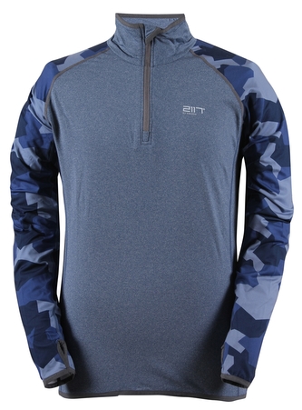 GRAN - ECO pánská multisportovní mikina -1/2 zip (2.vrstva) - modrá melange - 3XL