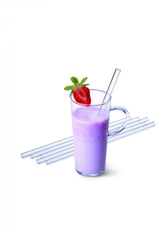 Brčka na smoothie 6 ks skleněná rovná + kartáček
