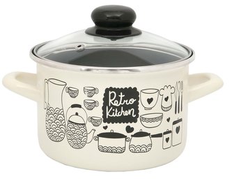 Hrnec smalt 2 l se skleněnou poklicí dekor Retro Kitchen 17,5