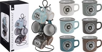 Hrnek 6 ks na kovovém stojanu